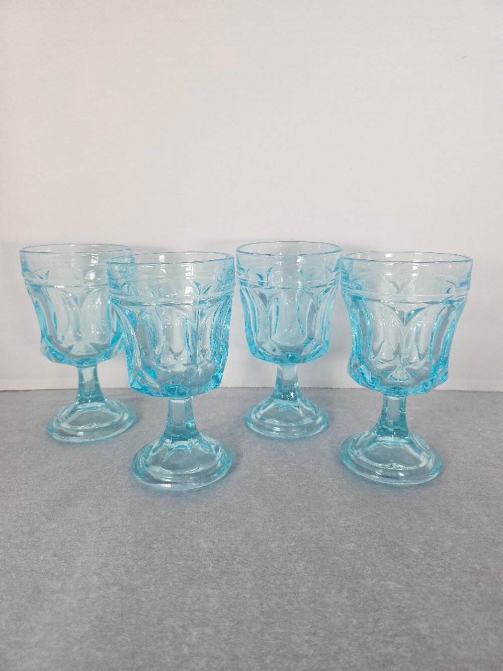 Rare Anchor Hocking Fairfield Light Ice Blue Water Wine Goblets 1970s Set of 4